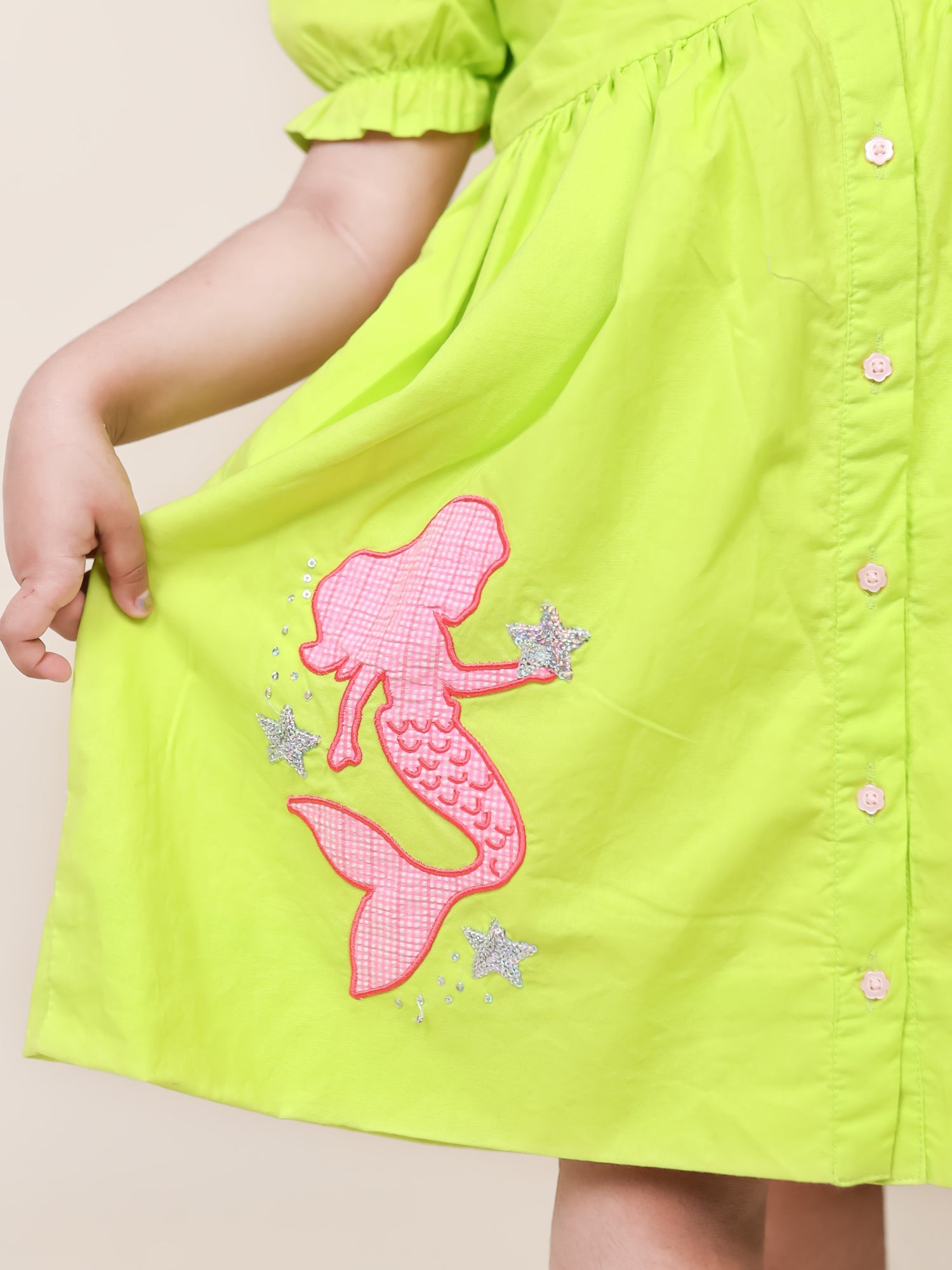 Little Carrot Mermaid Themed Pure Cotton Dress, , premium kids' wear for girls, size 5-6-years.