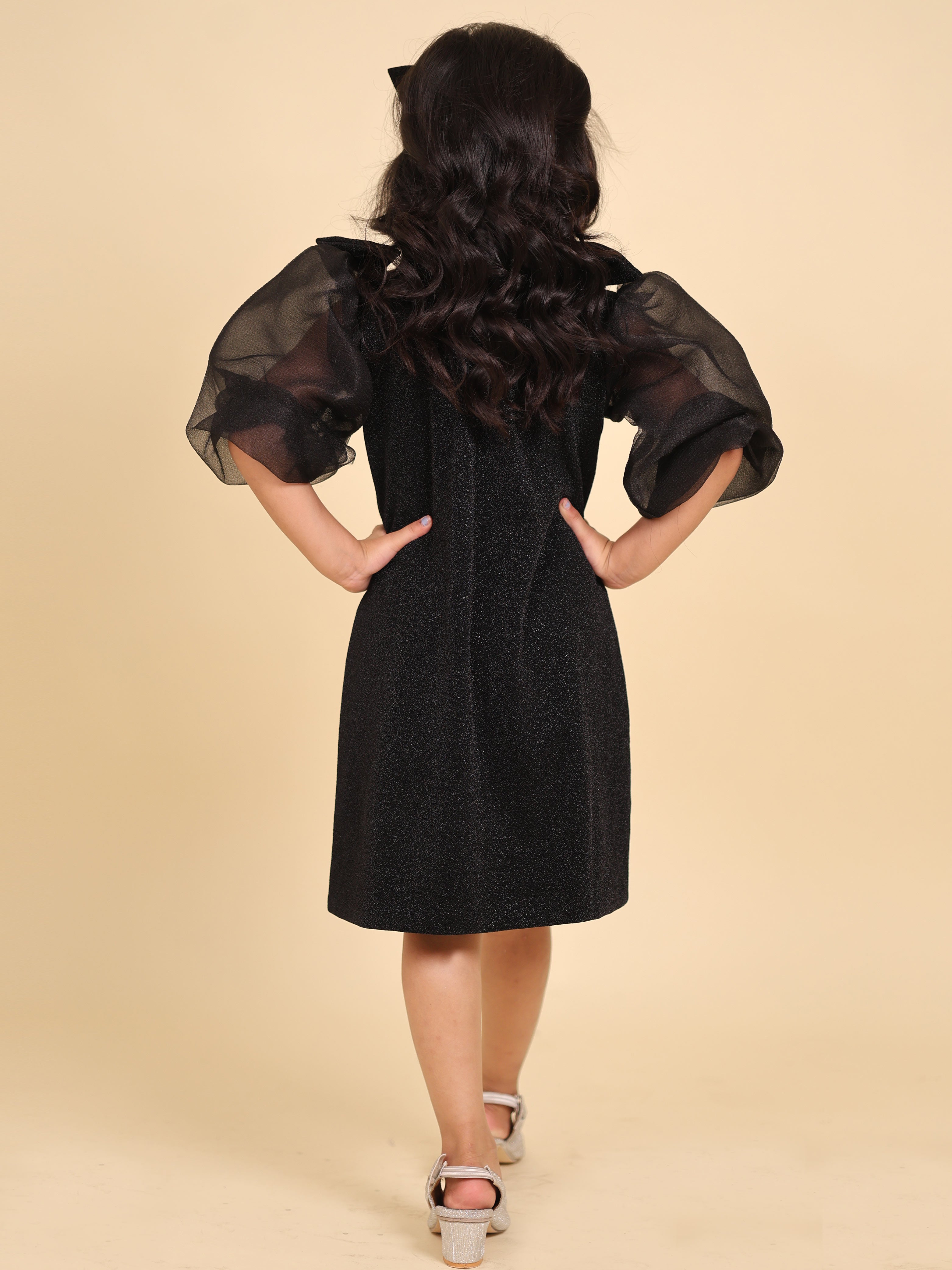 Little Carrot Moonlight Black A Line Party Dress With Rhinestone Highlights, , premium kids' wear for girls, size 6-7-years.