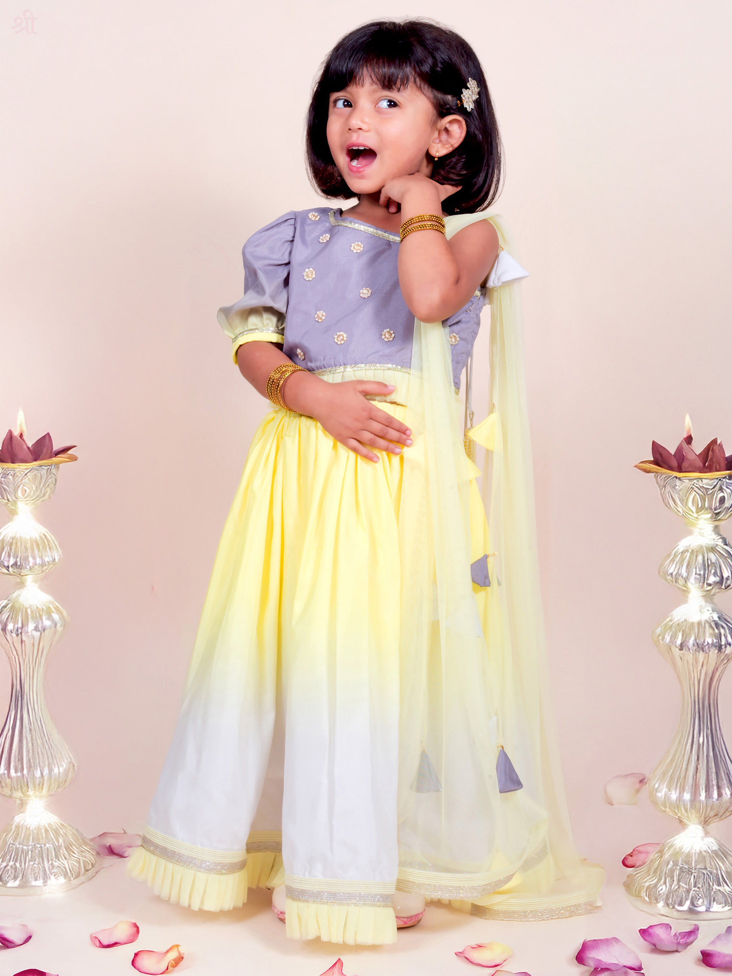 Little Carrot Ombre Lehenga Choli Dupatta Set, Elasticated Waist, premium kids' wear for girls, size 2-3-years.