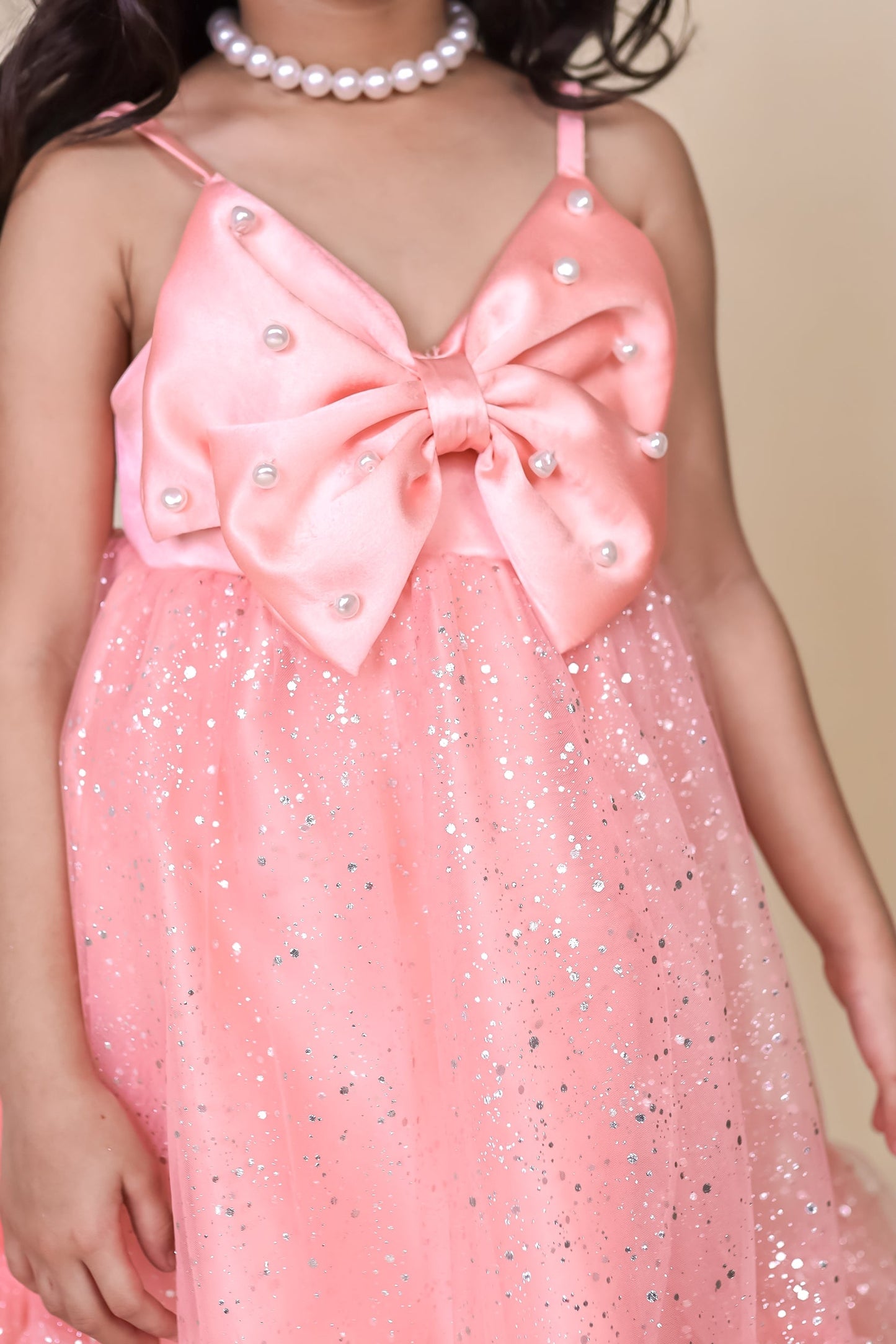 Little Carrot Pearl Embellished Satin Partywear Dress, , premium kids' wear for girls, size 2-3-years.