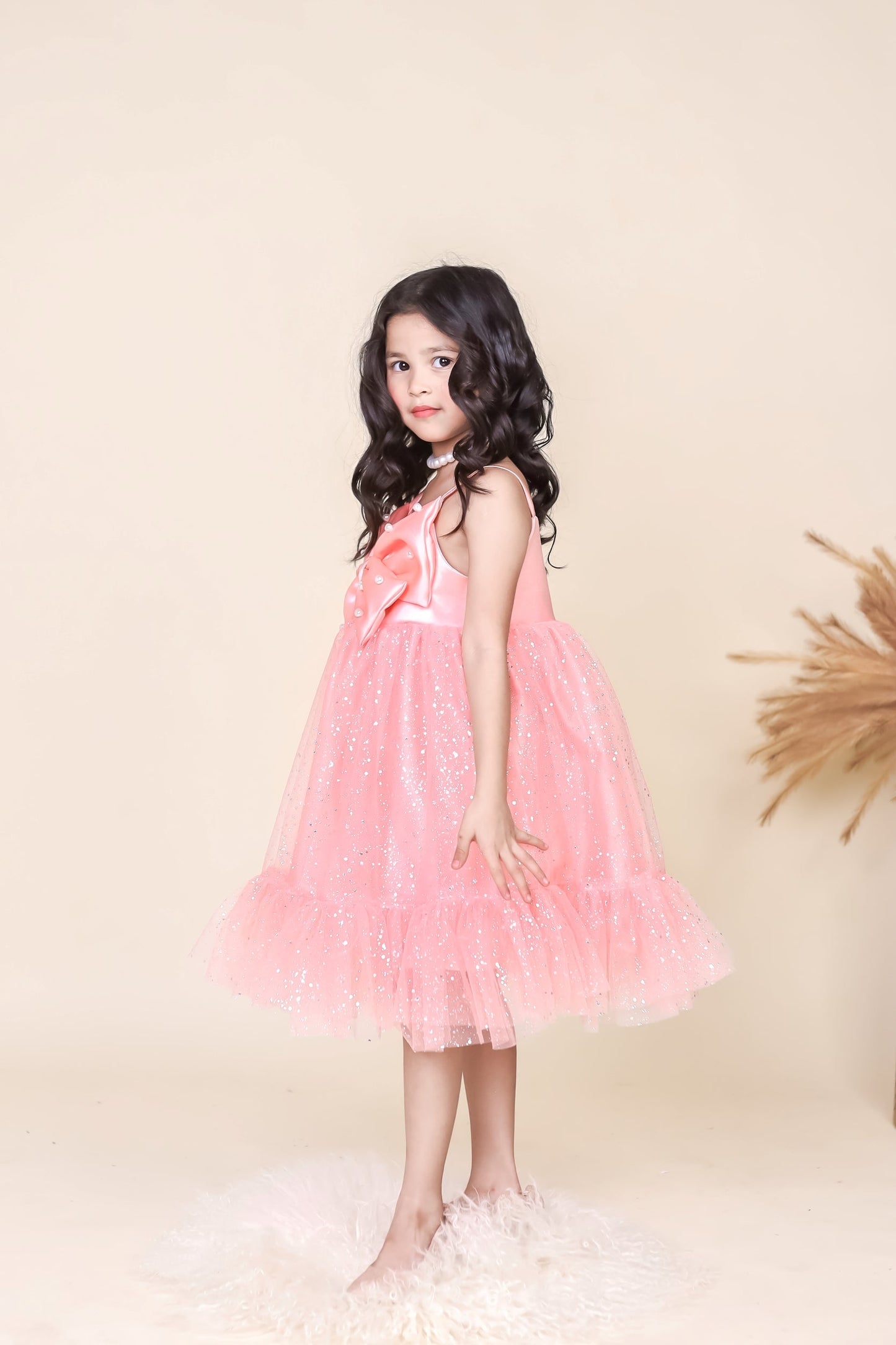 Little Carrot Pearl Embellished Satin Partywear Dress, , premium kids' wear for girls, size 3-4-years.