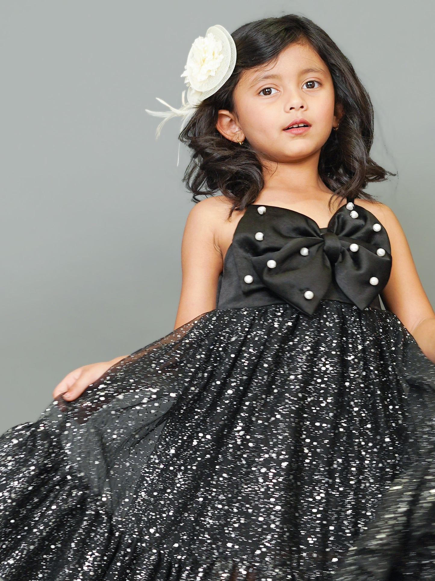 Little Carrot Pearl Embellished Satin Partywear Dress Copy, Autumn, premium kids' wear for girls, size 1-2-years.