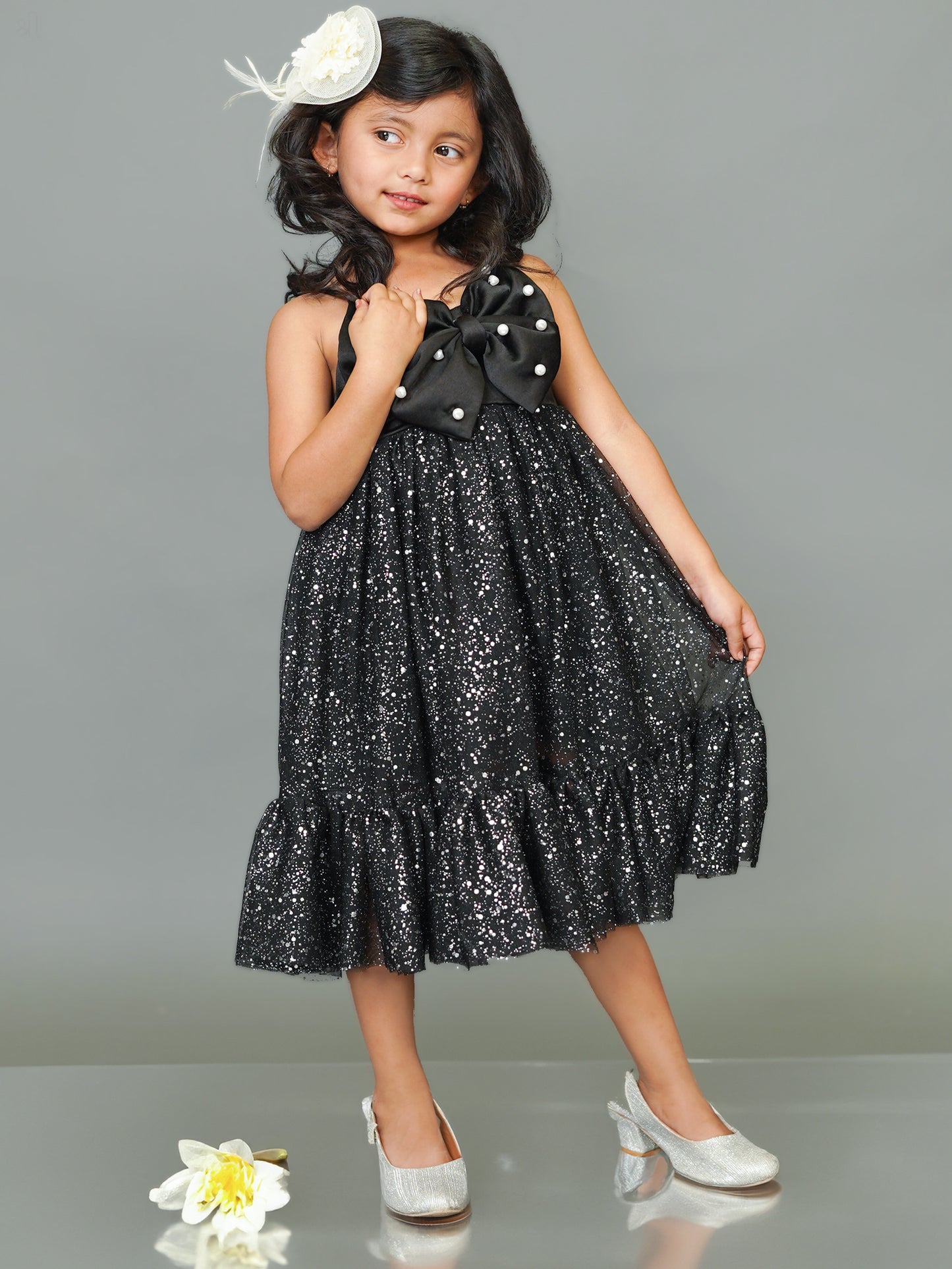 Little Carrot Pearl Embellished Satin Partywear Dress Copy, , premium kids' wear for girls, size 2-3-years.