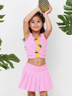 Little Carrot Pink Beach Skort Set With Hand Crochet Patch, Beach Dresses, premium kids' wear for girls, size 2-3-years.