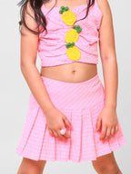 Little Carrot Pink Beach Skort Set With Hand Crochet Patch, , premium kids' wear for girls, size 3-4-years.