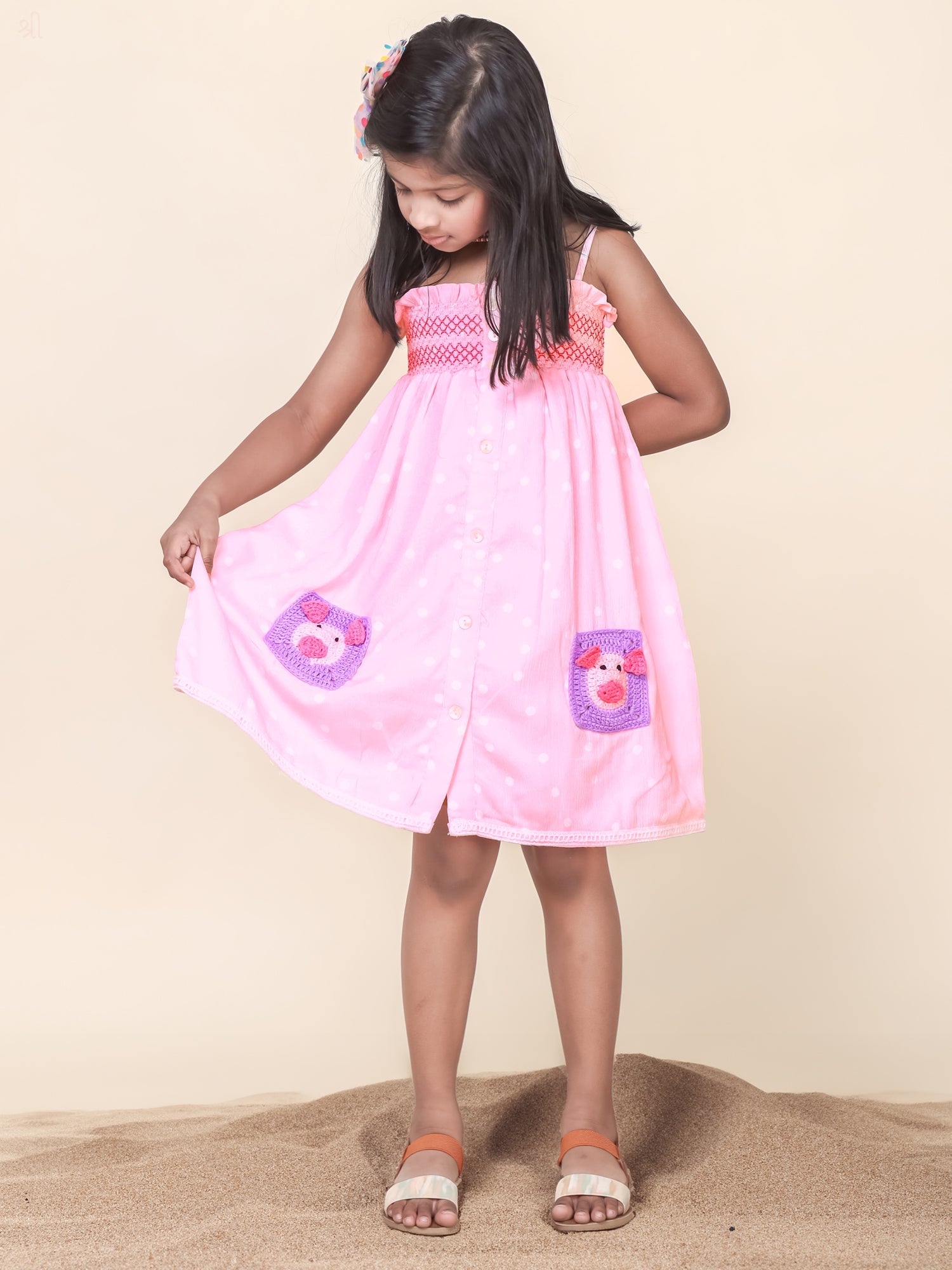 Pink Crochet Patch Strap Dress