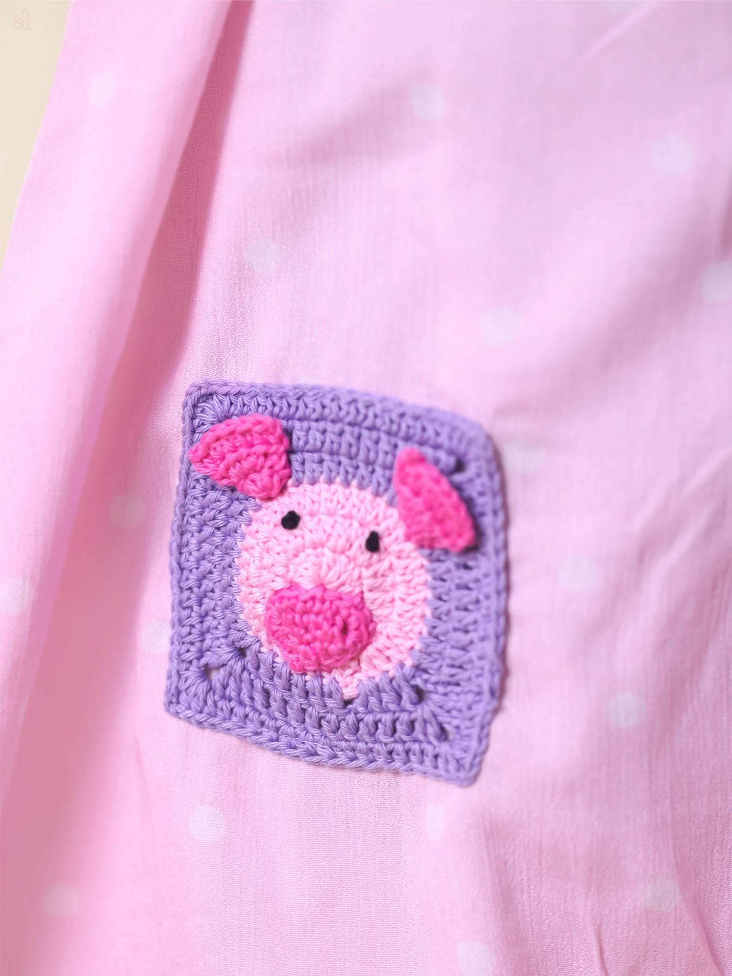 Little Carrot Pink Crochet Patch Strap Dress, , premium kids' wear for girls, size 3-4-years.