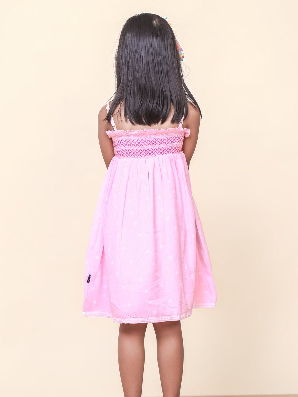Little Carrot Pink Crochet Patch Strap Dress, , premium kids' wear for girls, size 4-5-years.