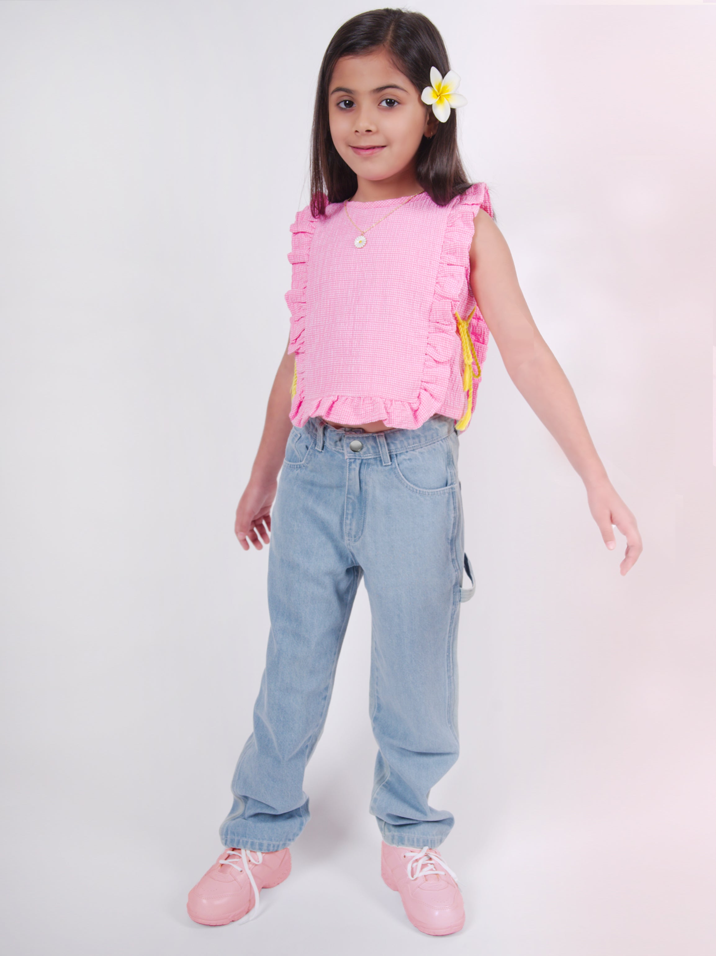 Little Carrot Pink Frill Top With Tassles, Autumn, premium kids' wear for girls, size 4-5-years.