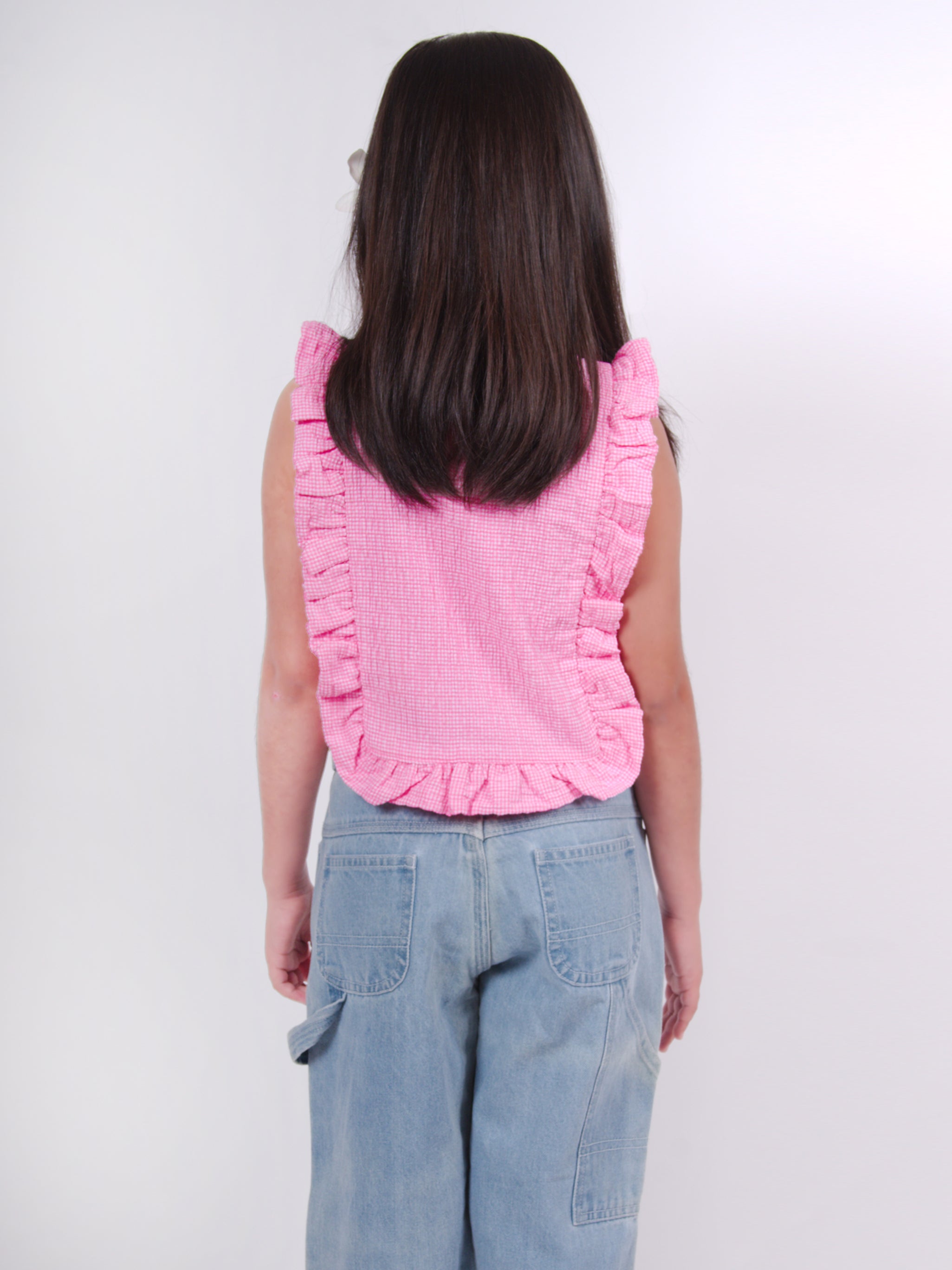 Little Carrot Pink Frill Top With Tassles, , premium kids' wear for girls, size 5-6-years.