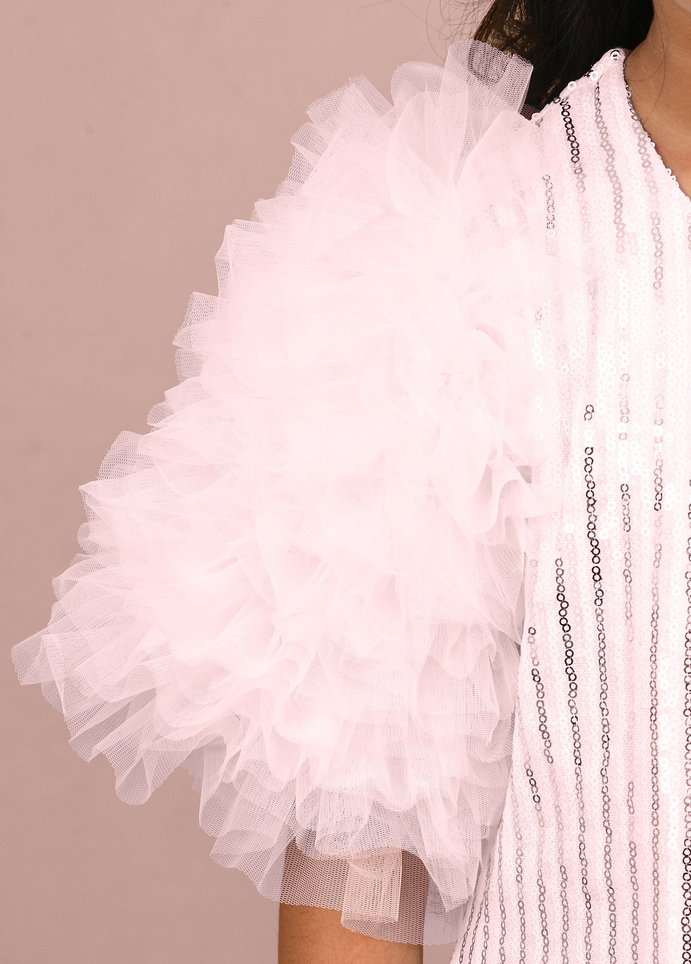 Little Carrot Pink Ruffle Sleeve Sequin Dress, , premium kids' wear for girls, size 4-5-years.