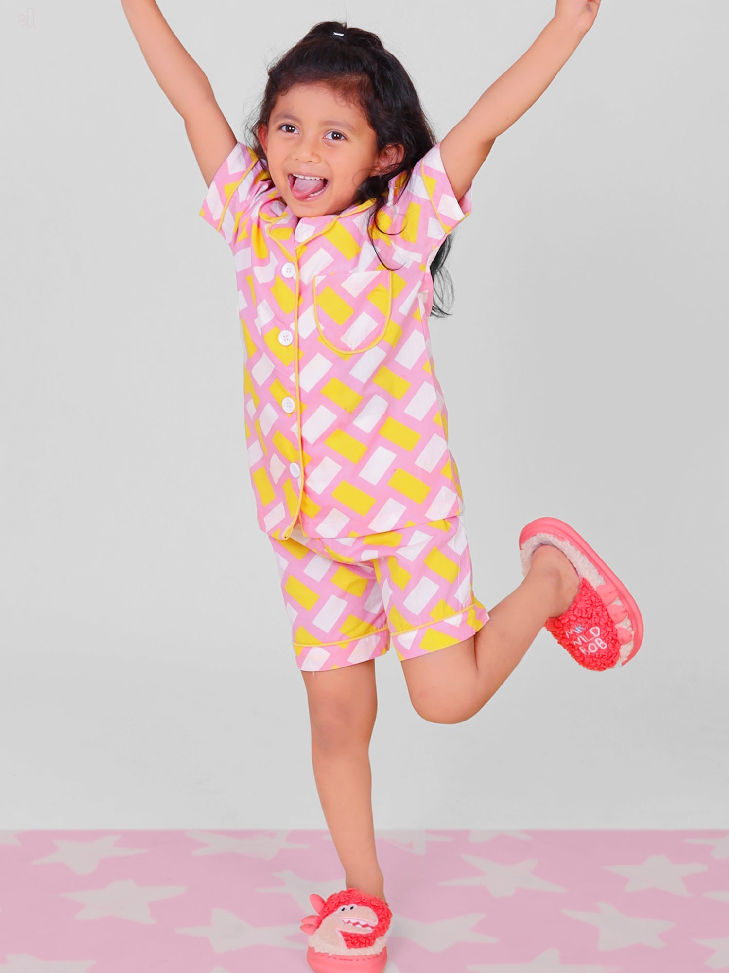 Little Carrot Pink Shirt And Shorts Night Suit, , premium kids' wear for girls, size 5-6-years.