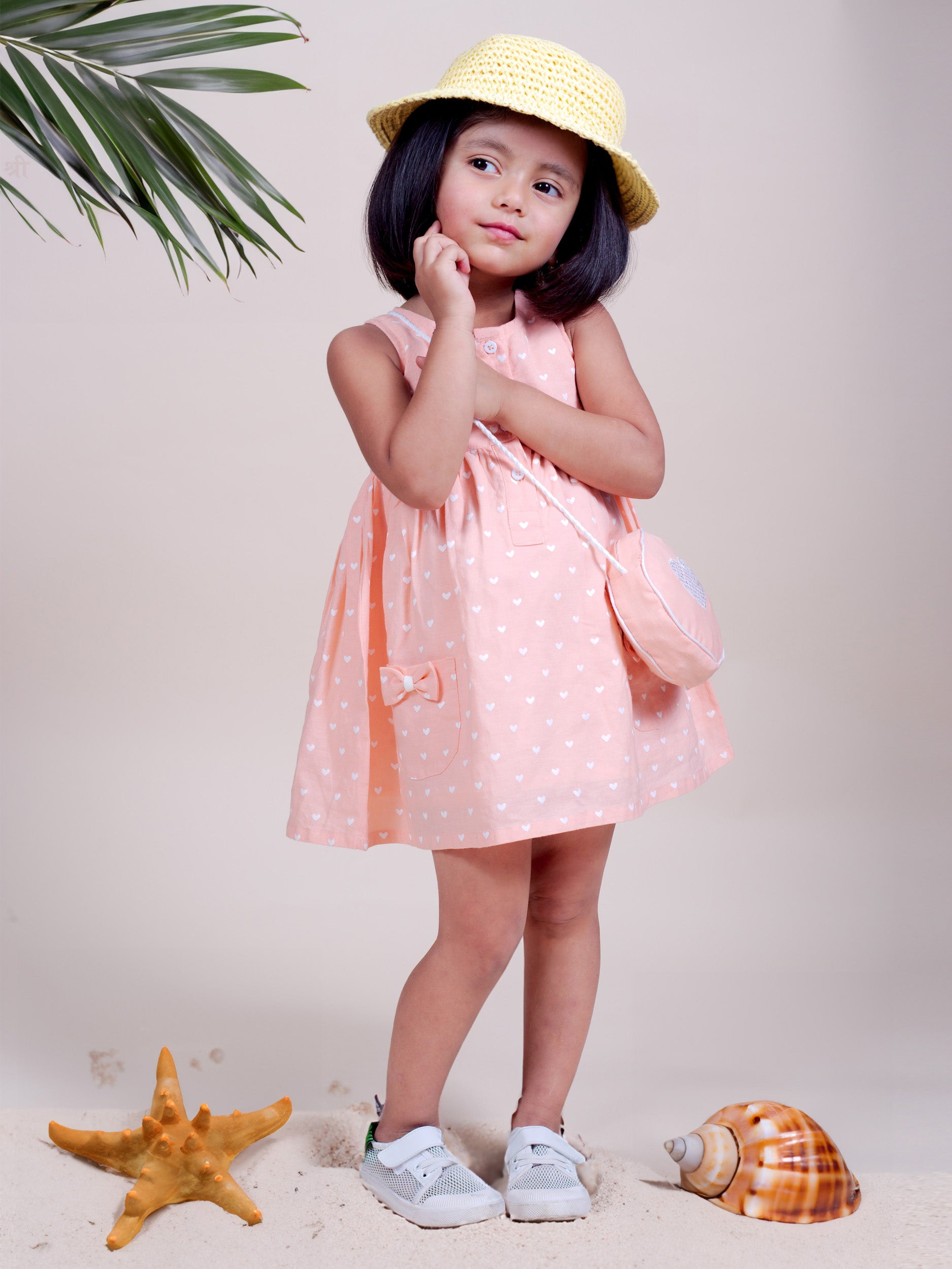 Little Carrot Premium Heart Dress With Matching Duffle Bag, , premium kids' wear for girls, size 1-2-years.