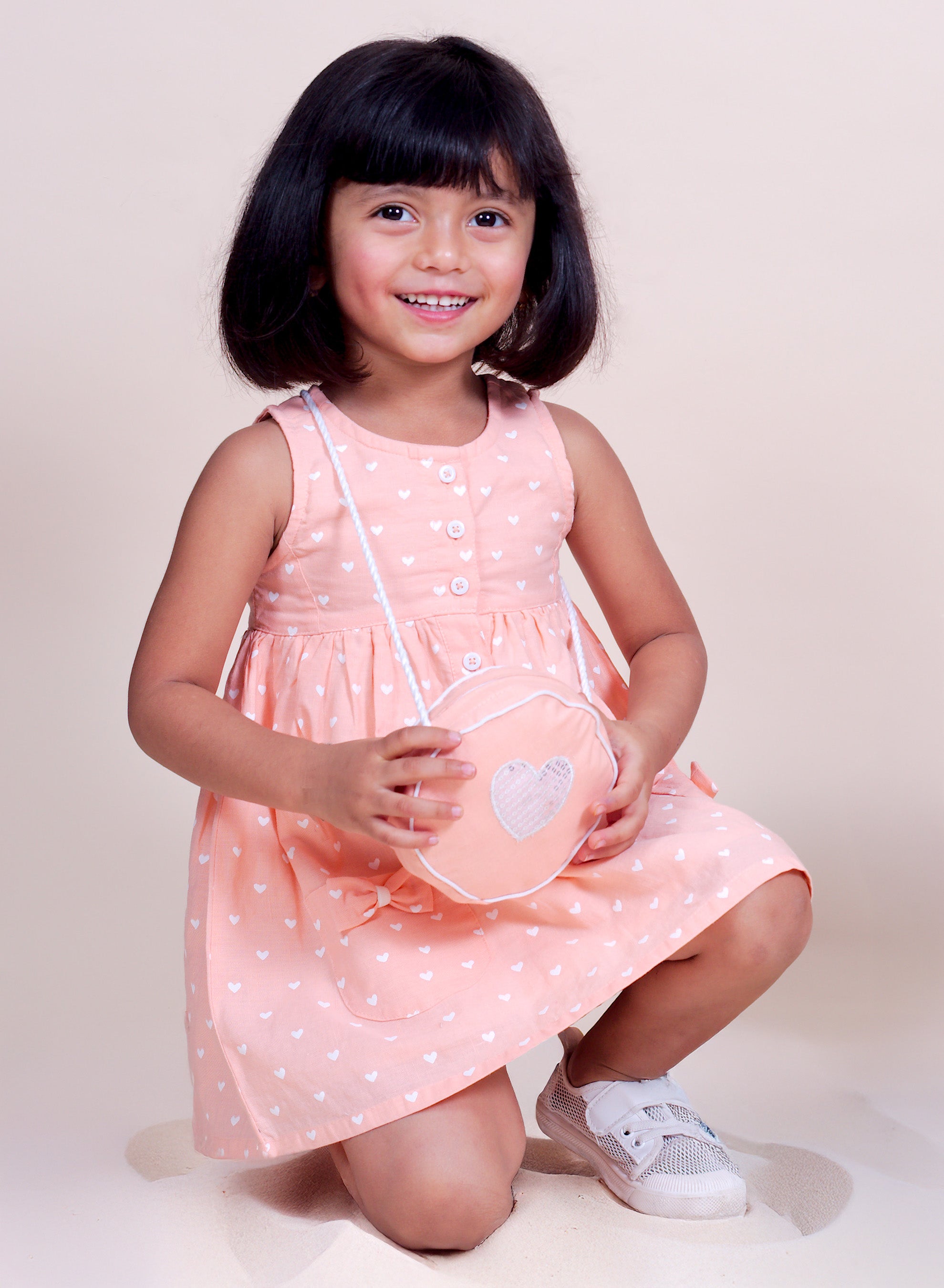 Little Carrot Premium Heart Dress With Matching Duffle Bag, , premium kids' wear for girls, size 2-3-years.