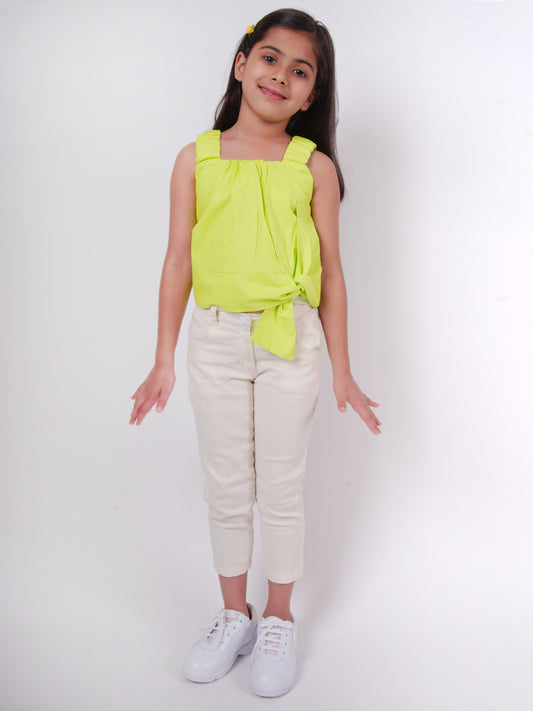 Little Carrot Pure Cotton Twisted Bow Top, Beach Dresses, premium kids' wear for girls, size 6-7-years.