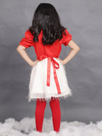 Little Carrot Red Festive Dress With Poppy Necklace Print, , premium kids' wear for girls, size 6-7-years.