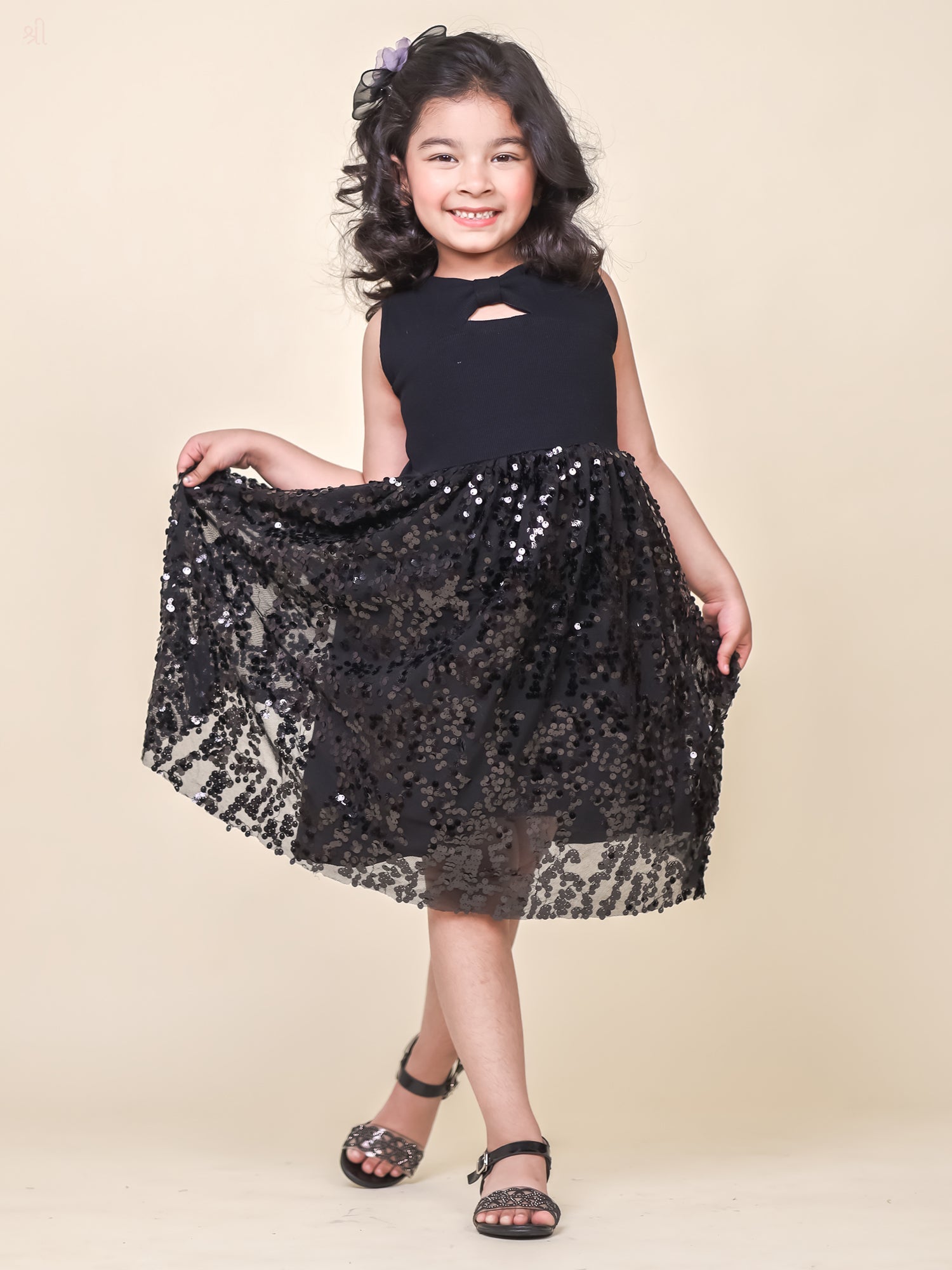Little Carrot Sequin Embellished Rib Dress, , premium kids' wear for girls, size 4-5-years.