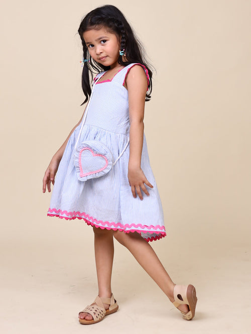 Little Carrot Summer Cotton Dress With Sling Bag, Back Tie up, premium kids' wear for girls, size 2-3-years.