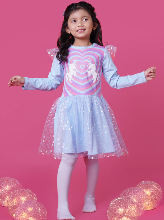 Little Carrot Tulle Party Dress With Foil Print Net Cotton Bodice, Autumn, premium kids' wear for girls, size 2-3-years.
