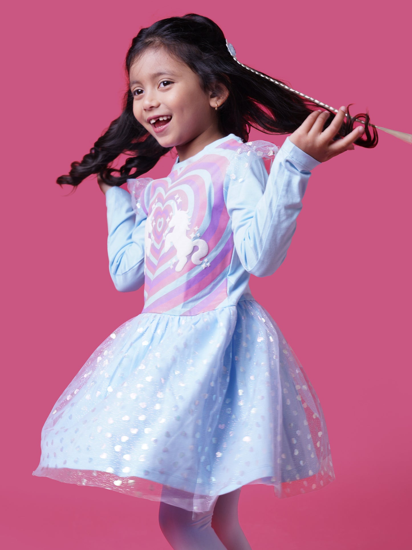 Little Carrot Tulle Party Dress With Foil Print Net Cotton Bodice, , premium kids' wear for girls, size 4-5-years.
