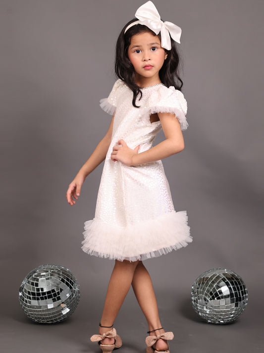 Little Carrot Velvet A Line Dress With Rhinestone Detailing, Animal Print, premium kids' wear for girls, size cream.