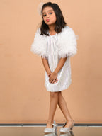 Little Carrot White Ruffle Sleeve Sequin Dress, Cotton Lined, premium kids' wear for girls, size 2-3-years.