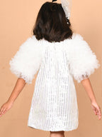 Little Carrot White Ruffle Sleeve Sequin Dress, , premium kids' wear for girls, size 5-6-years.